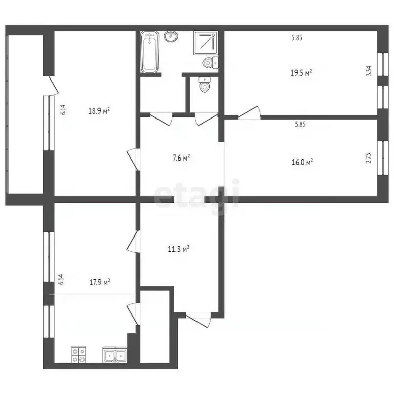 3-к кв. Вологодская область, Вологда ул. Маршала Конева, 26Б (102.0 м) - Фото 0