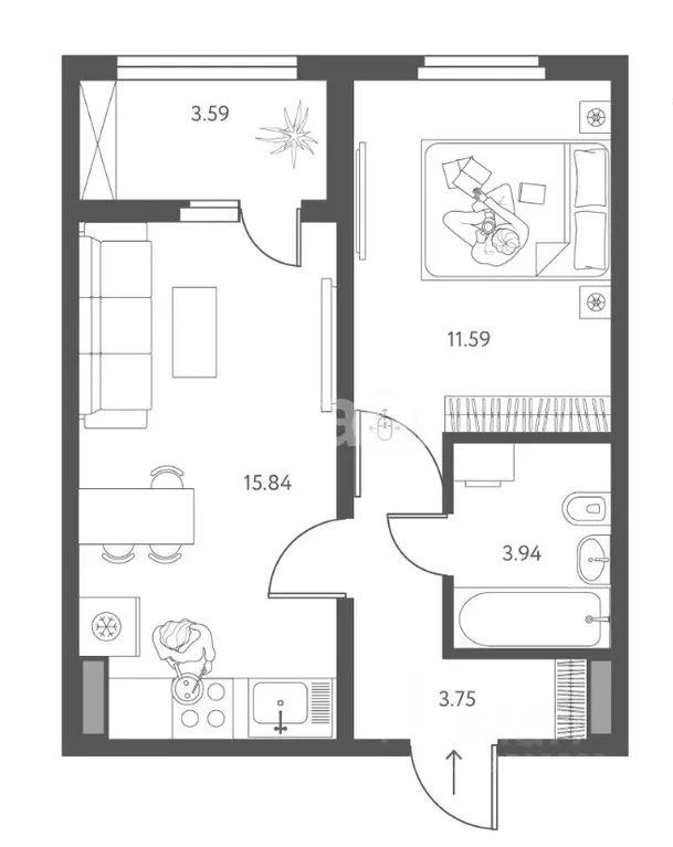 1-к кв. Липецкая область, Липецк ул. Перова, 2 (37.0 м) - Фото 0