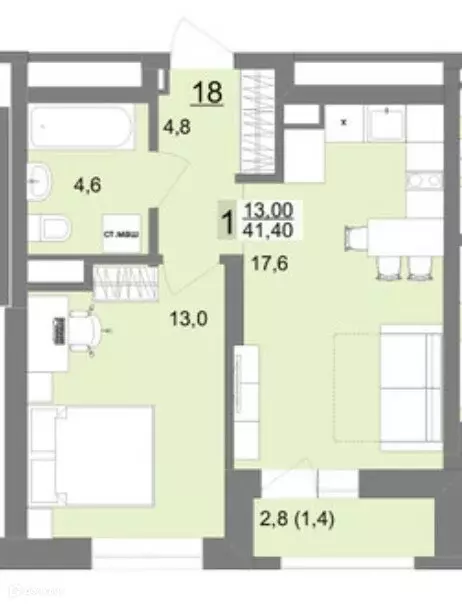 Продаётся 1-к квартира, 41.4 м - Фото 1