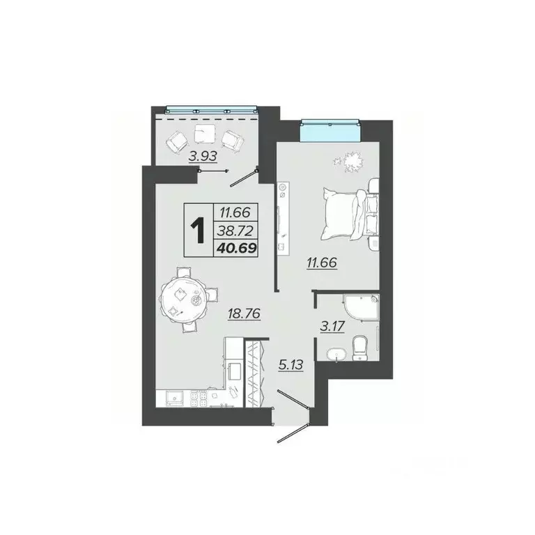 1-к кв. Брянская область, Брянск Архитектор жилой комплекс (40.69 м) - Фото 1