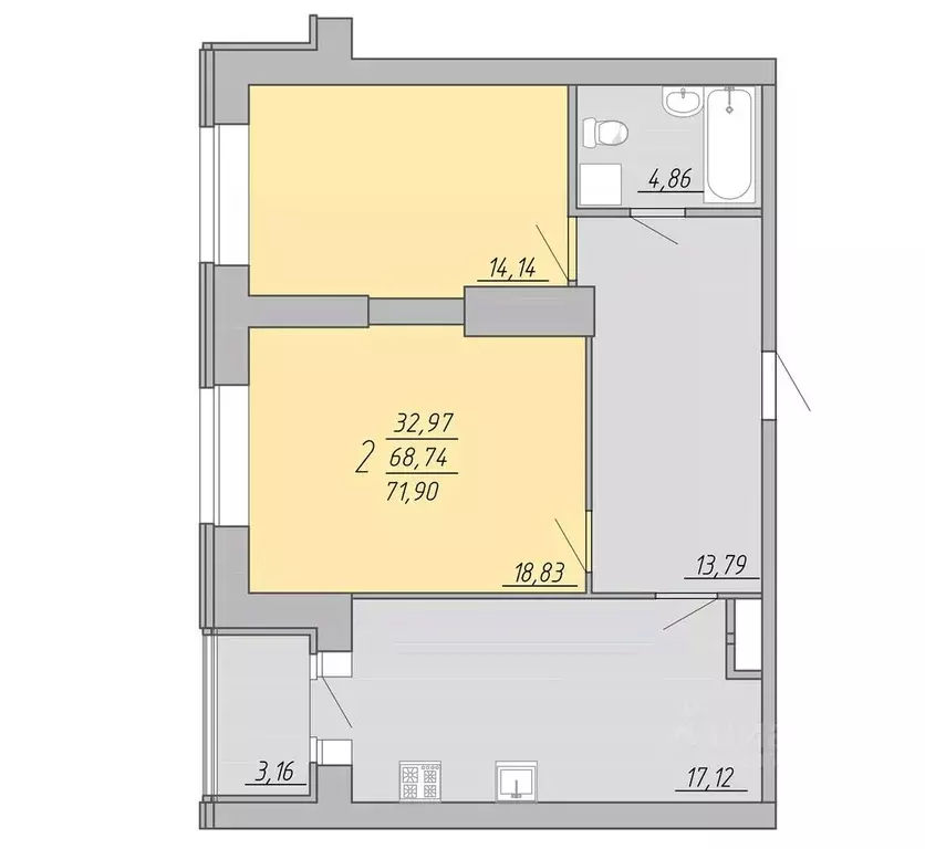 2-к кв. Тверская область, Тверь Озерная ул. (71.9 м) - Фото 1