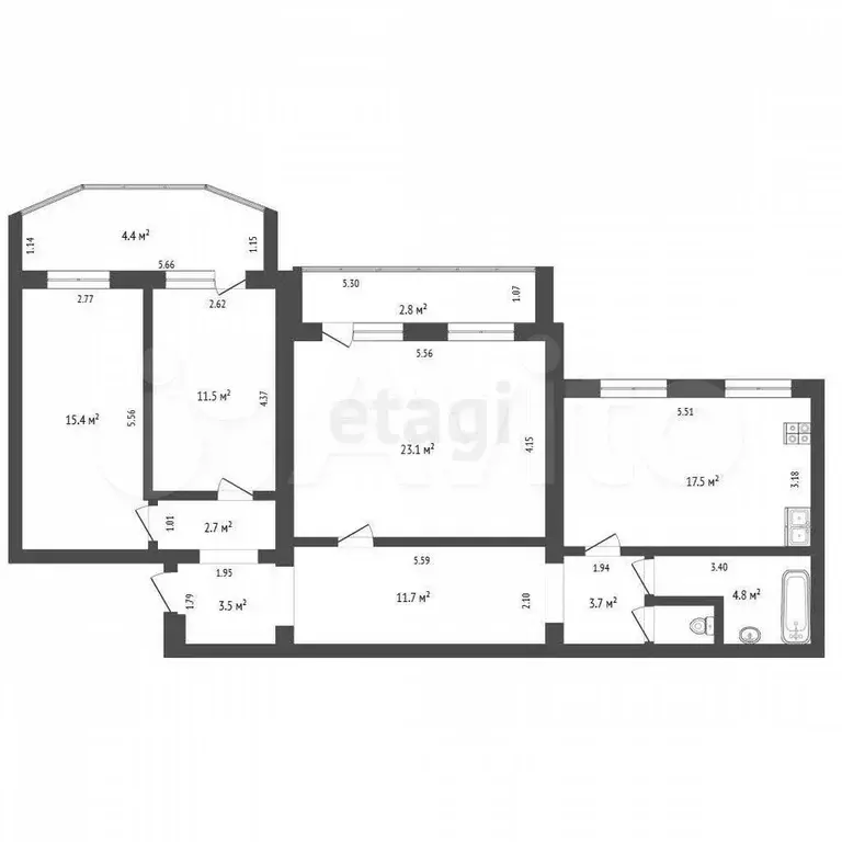 3-к. квартира, 95 м, 4/4 эт. - Фото 0