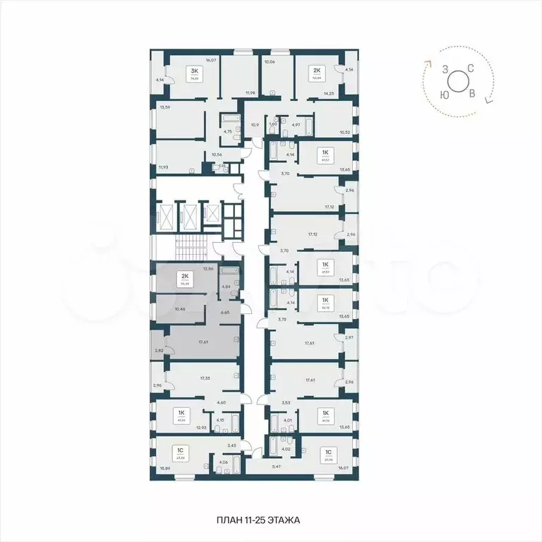 2-к. квартира, 56,2 м, 23/25 эт. - Фото 1