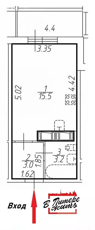 Квартира-студия: Санкт-Петербург, Русановская улица, 20к3 (23 м) - Фото 1