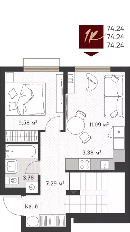 1-к кв. Калининградская область, Зеленоградск  (74.24 м) - Фото 1
