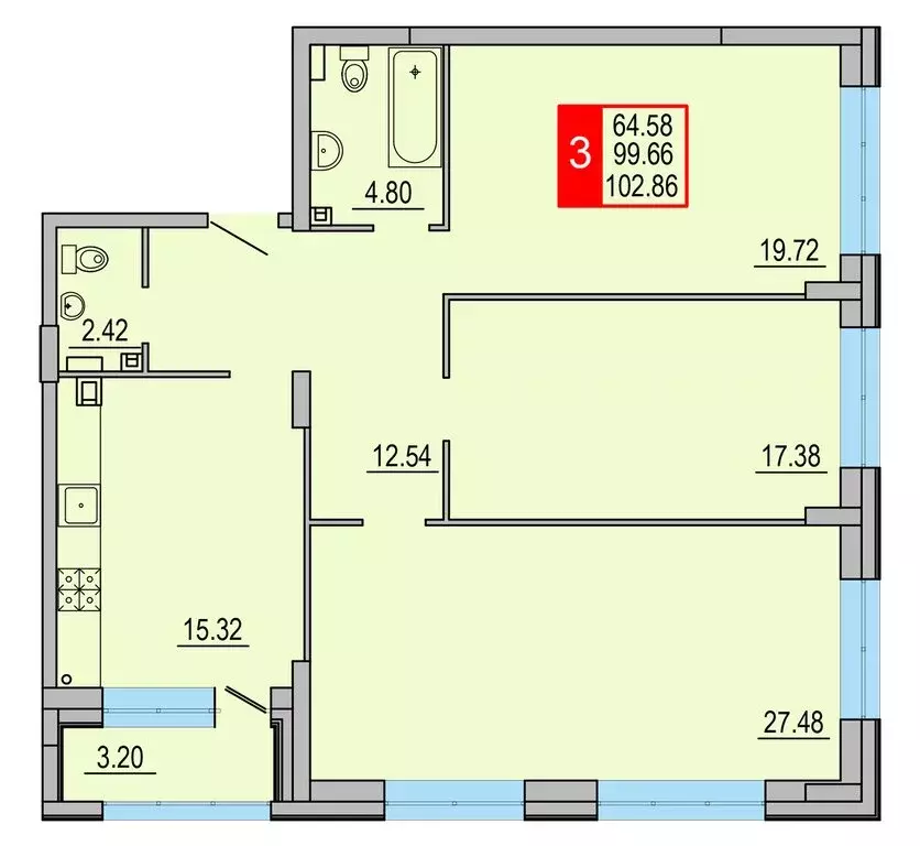 3-комнатная квартира: Тверь, Заволжский район (102.86 м) - Фото 1