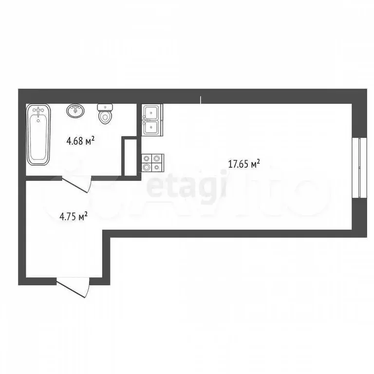 Квартира-студия, 27 м, 1/4 эт. - Фото 1