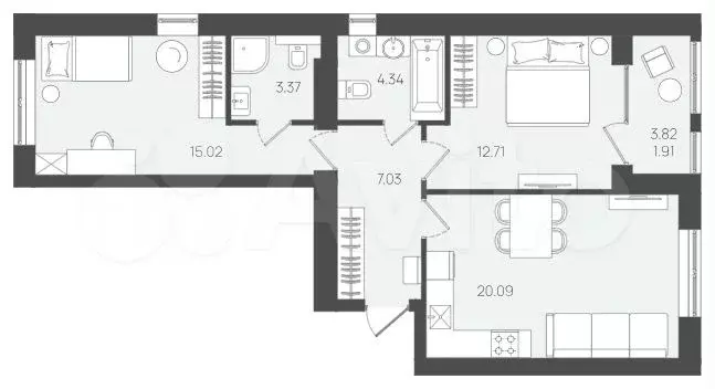 2-к. квартира, 64,5 м, 1/5 эт. - Фото 1
