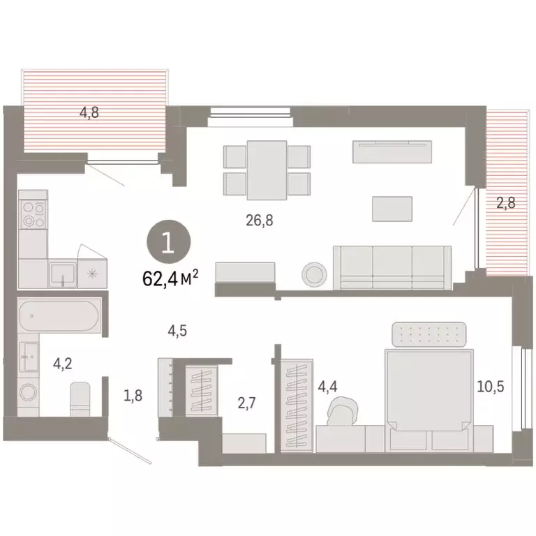 1-комнатная квартира: Новосибирский район, рабочий посёлок Краснообск, ... - Фото 2