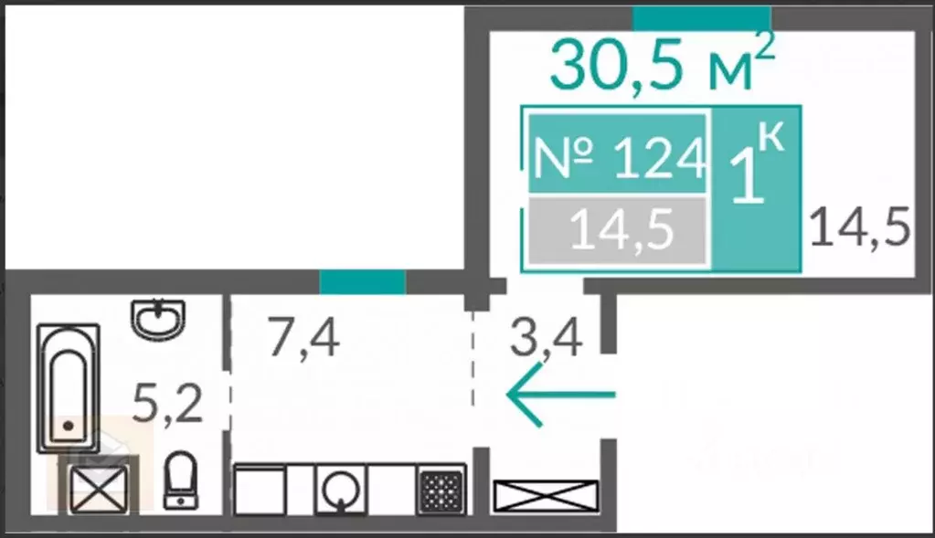 Свободной планировки кв. Крым, Евпатория ул. Симферопольская, 2Г (30.5 ... - Фото 2