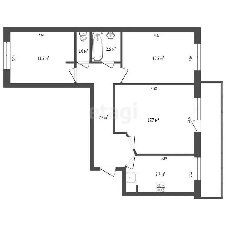 3-комнатная квартира: Томск, улица Мичурина, 2 (65.6 м) - Фото 0