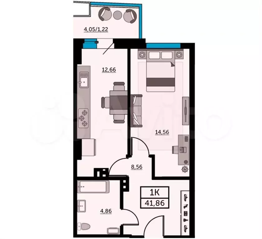 1-к. квартира, 42,4 м, 23/26 эт. - Фото 1