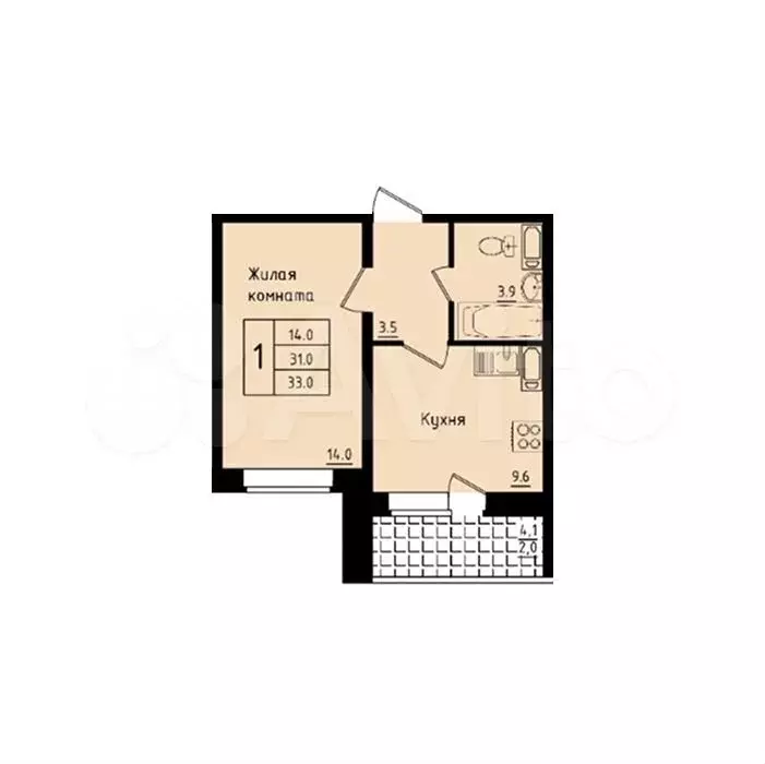 1-к. квартира, 31,1 м, 15/18 эт. - Фото 1