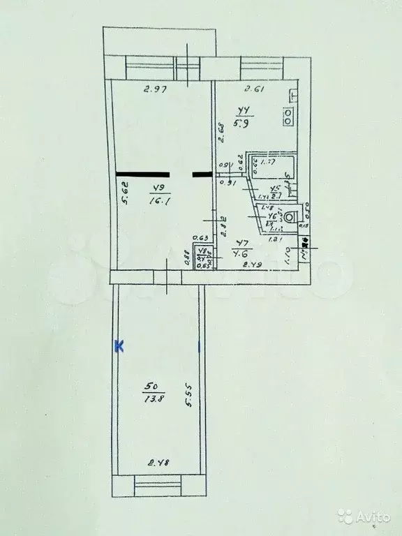 2-к. квартира, 43,7 м, 2/5 эт. - Фото 0