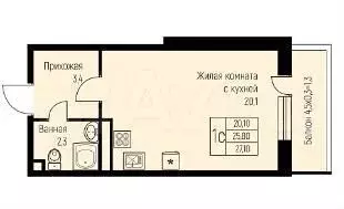 Квартира-студия, 27 м, 1/3 эт. - Фото 1