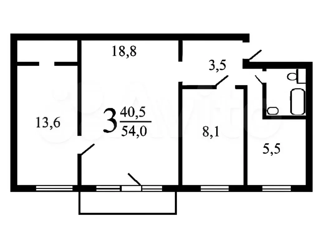 3-к. квартира, 55 м, 5/5 эт. - Фото 0