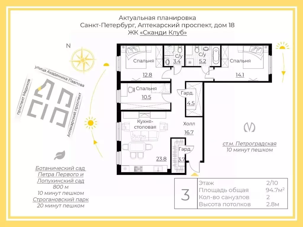 3-к кв. Санкт-Петербург Аптекарский просп., 18 (94.7 м) - Фото 2
