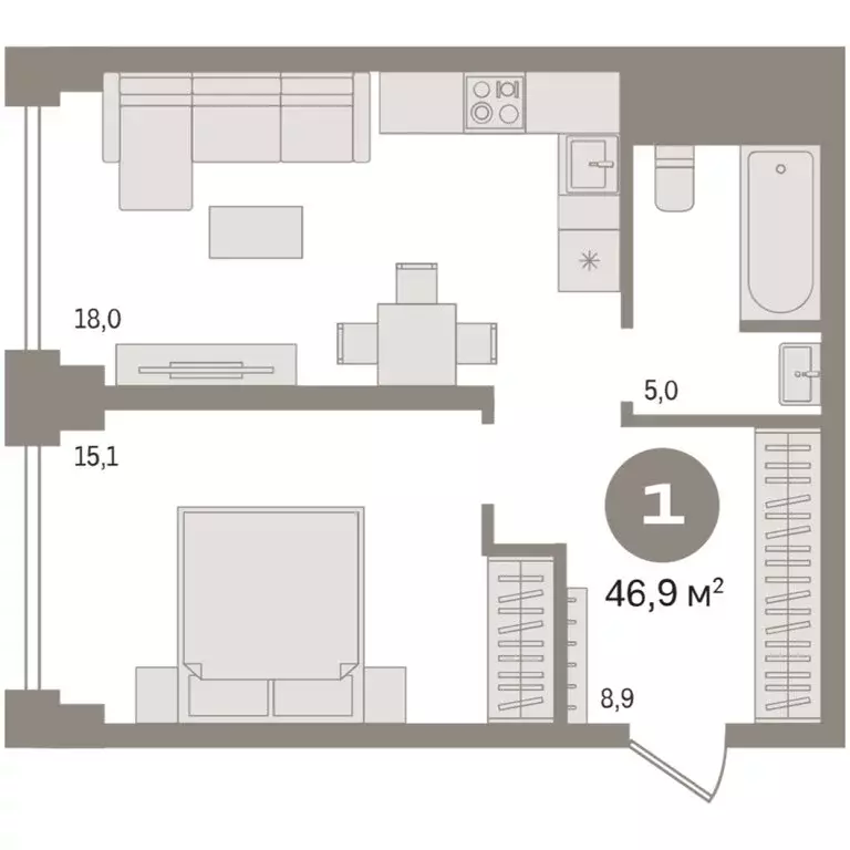 1-комнатная квартира: Новосибирск, жилой комплекс Мылзавод (46.94 м) - Фото 2