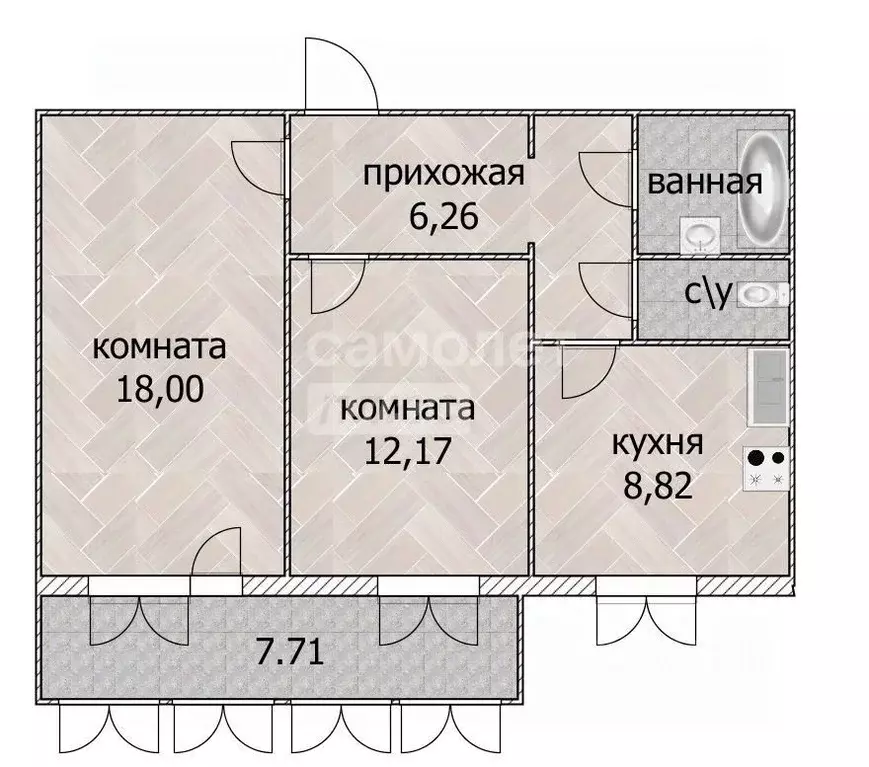 2-к кв. Томская область, Томск Сибирская ул., 104 (53.5 м) - Фото 1