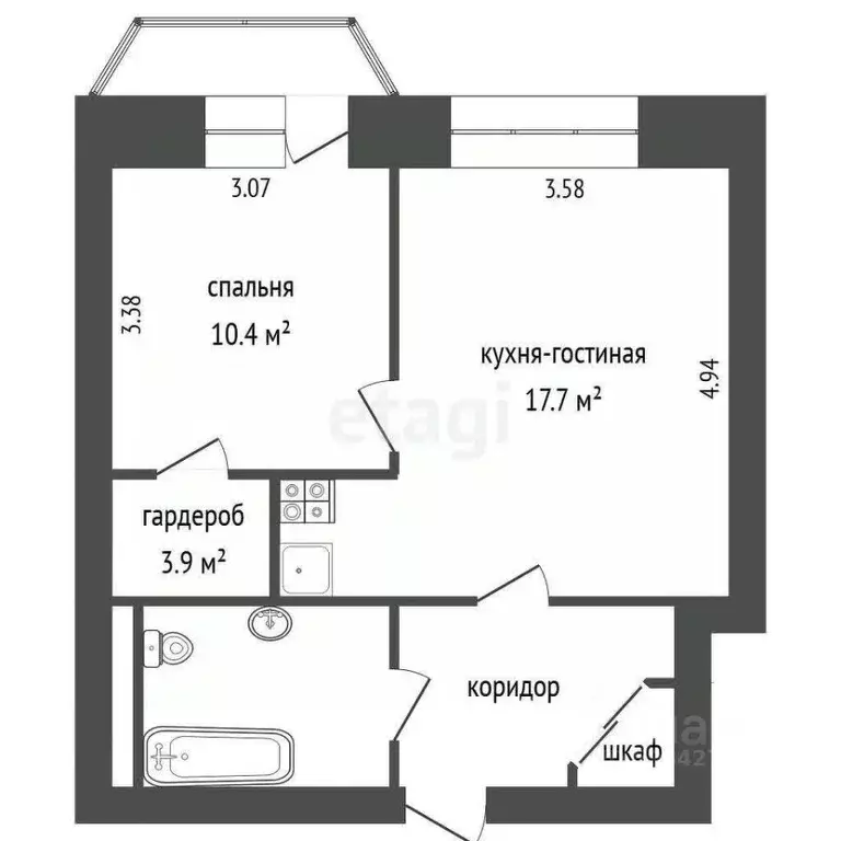 1-к кв. Архангельская область, Архангельск ул. Розинга, 6 (43.5 м) - Фото 1