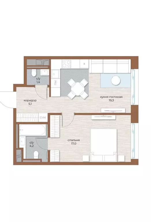 1-комнатная квартира: Москва, улица Нижние Мнёвники, 10 (48.2 м) - Фото 1