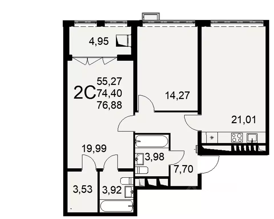 2-к кв. Тульская область, Тула ул. Федора Смирнова, 2 (76.88 м) - Фото 0