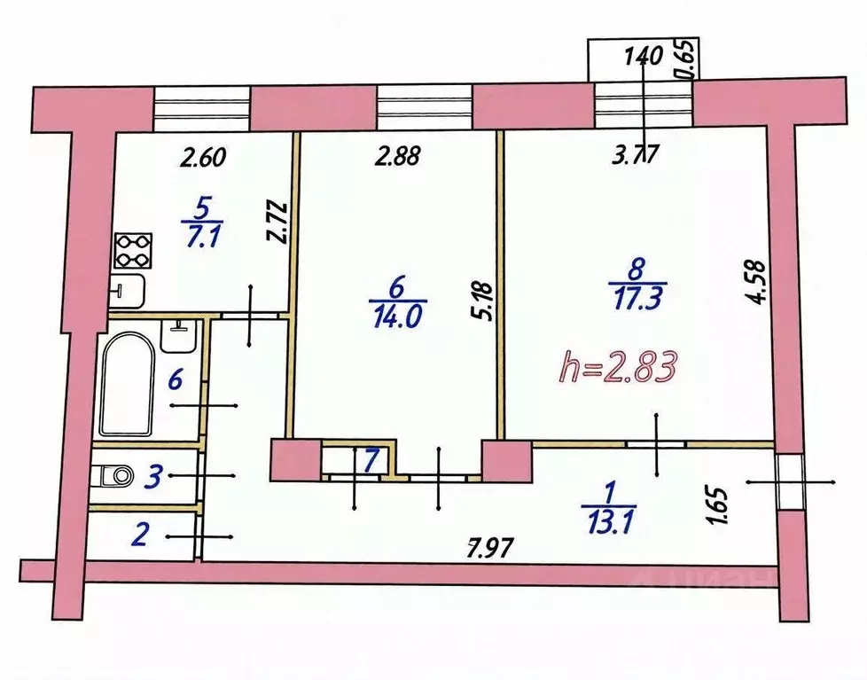 2-к кв. Ивановская область, Иваново просп. Ленина, 61 (57.0 м) - Фото 2