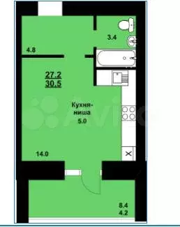 Квартира-студия, 30,6 м, 6/10 эт. - Фото 0