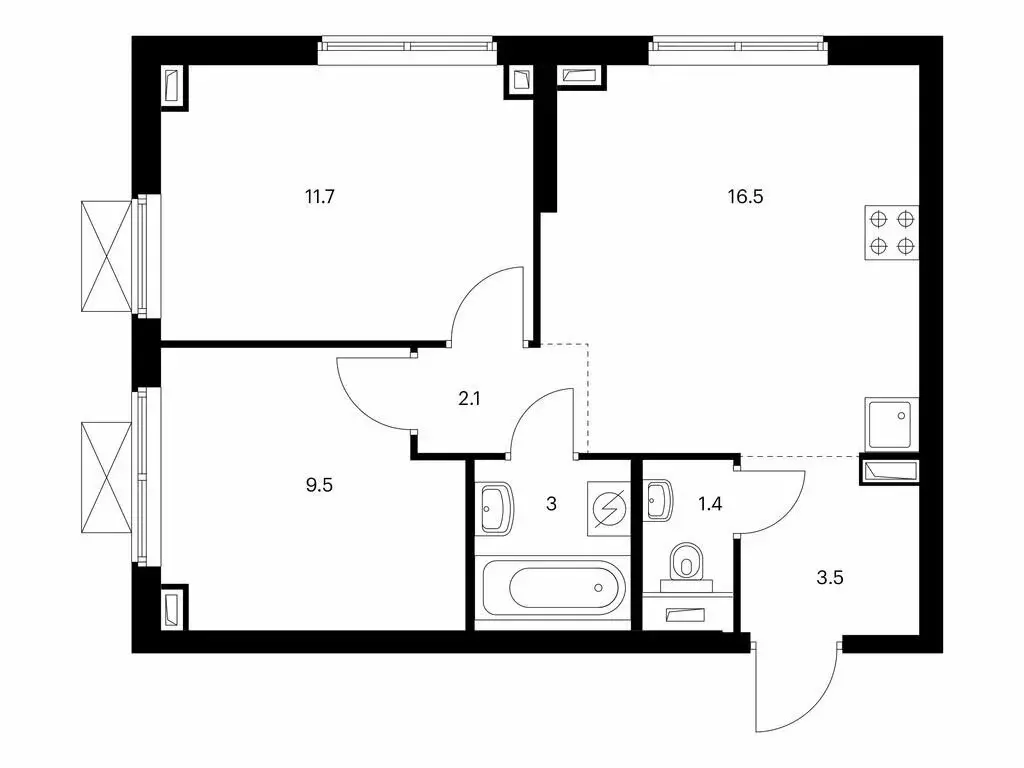 2-комнатная квартира: Владивосток, жилой комплекс Борисенко 48 (47.7 ... - Фото 1