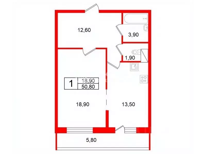 1-к кв. Санкт-Петербург ул. Композиторов, 18 (50.8 м) - Фото 1
