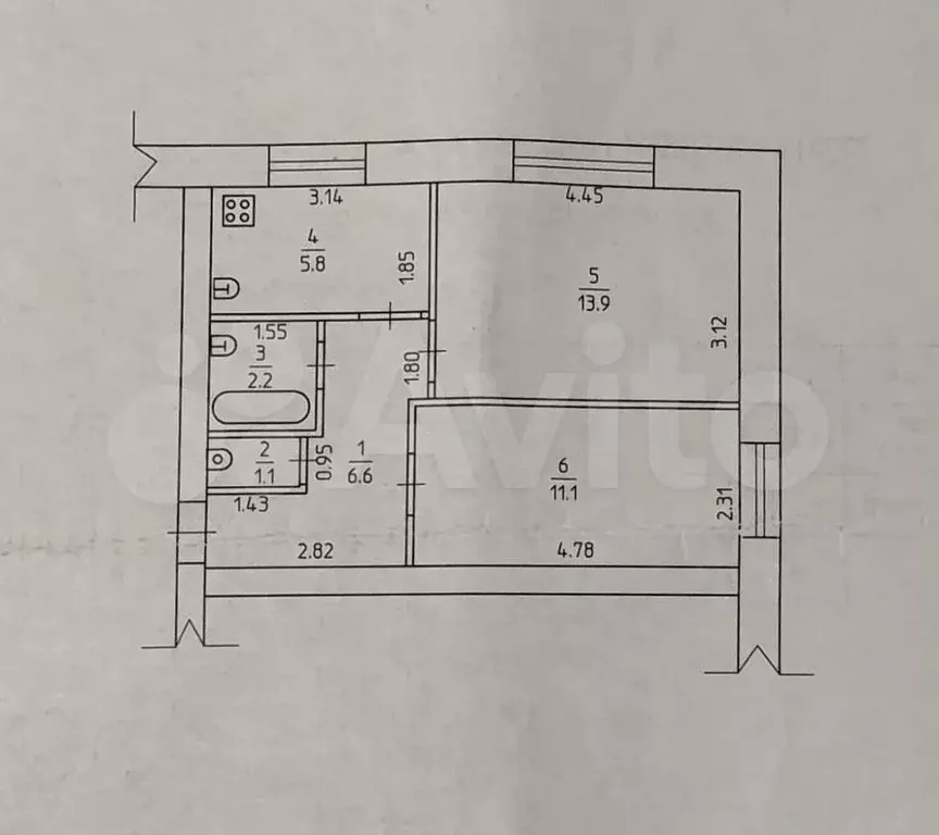 2-к. квартира, 40,6 м, 1/2 эт. - Фото 0