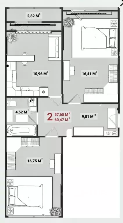 2-к кв. Тверская область, Тверь бул. Гусева, 57 (60.5 м) - Фото 1