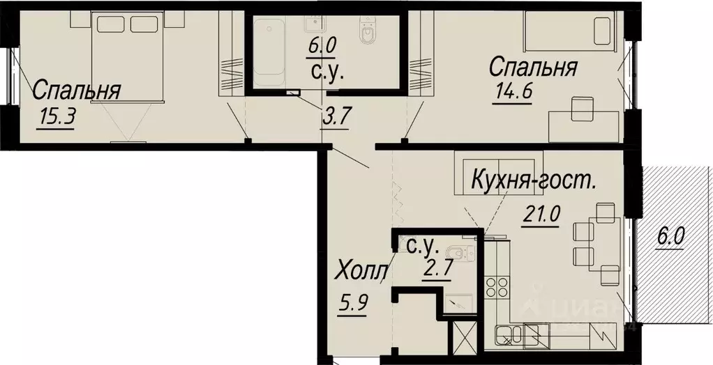 2-к кв. Санкт-Петербург наб. Реки Карповки, 27 (70.0 м) - Фото 0