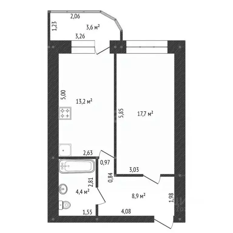 1-к кв. Башкортостан, Уфа просп. Октября, 174/2 (44.2 м) - Фото 2