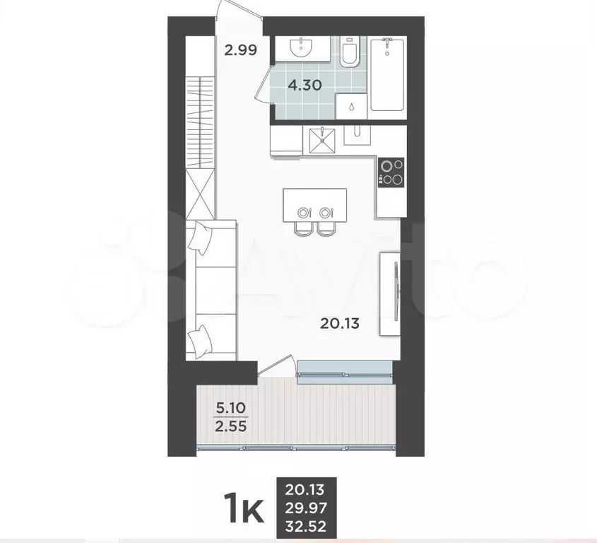 Квартира-студия, 30 м, 8/9 эт. - Фото 1