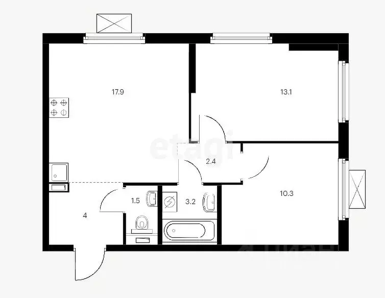 2-к кв. Татарстан, Казань ул. Асада Аббасова (52.4 м) - Фото 1