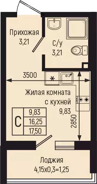 Квартира-студия: село Небуг, квартал Спортивный (17.5 м) - Фото 0