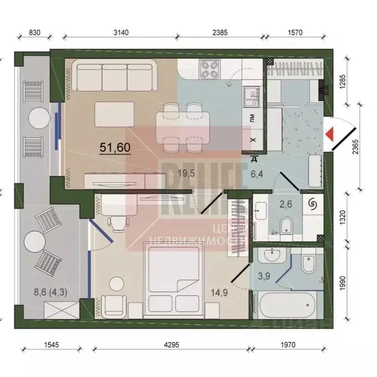 2-к кв. Калининградская область, Калининград ул. Молодой Гвардии, 32 ... - Фото 2