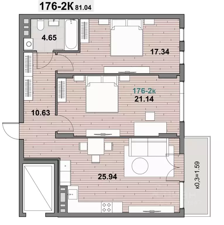 2-к кв. Калининградская область, Зеленоградск ул. Гагарина (81.29 м) - Фото 1