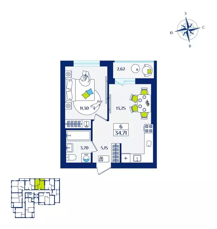 1-комнатная квартира: Калининградская область, Зеленоградск (34.71 м) - Фото 1