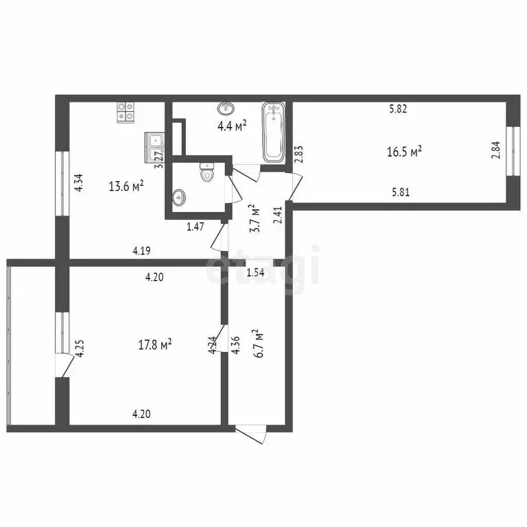 2-комнатная квартира: Челябинск, улица Коммунаров, 94 (64.8 м) - Фото 0