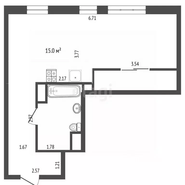 Студия Тюменская область, Тюмень Харьковская ул., 74 (27.53 м) - Фото 2