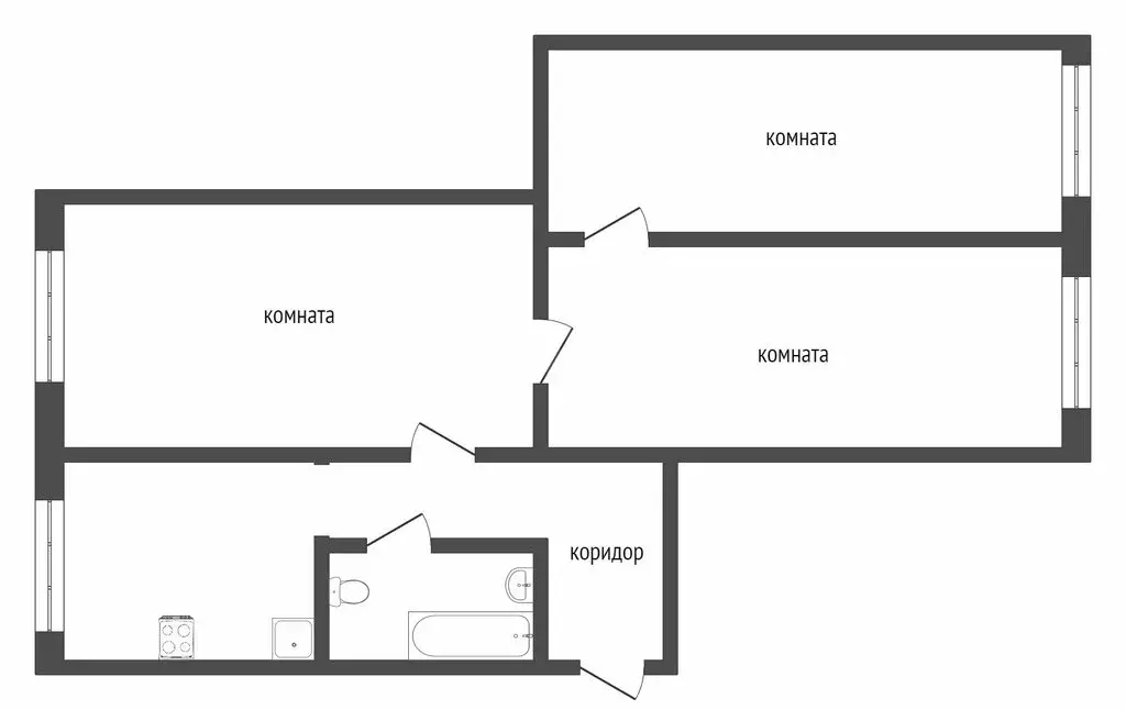 3-комнатная квартира: Ухта, посёлок Озёрный, улица Чернова, 17 (57.8 ... - Фото 1
