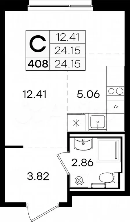 Квартира-студия, 24,2 м, 3/9 эт. - Фото 0