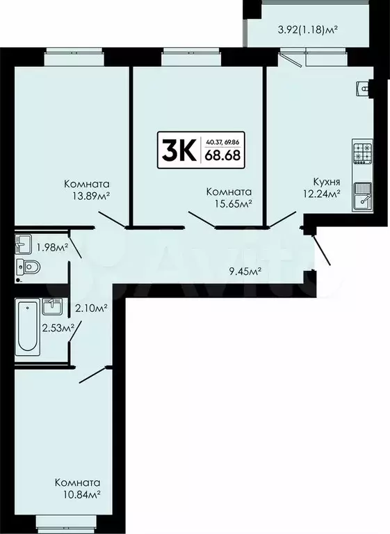 3-к. квартира, 68,7 м, 1/4 эт. - Фото 0