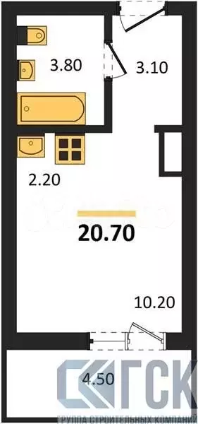 Квартира-студия, 20,7 м, 11/17 эт. - Фото 0