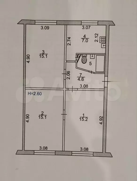 3-к. квартира, 60 м, 3/5 эт. - Фото 0