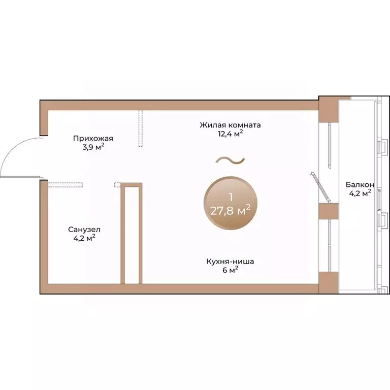 Студия Красноярский край, Красноярск ул. Партизана Железняка (27.8 м) - Фото 1