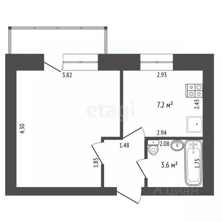 1-к кв. Вологодская область, Вологда ул. Летчика Каберова, 7 (28.4 м) - Фото 2