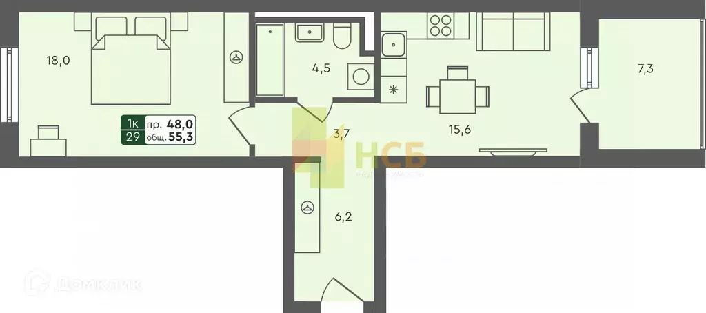 Продаётся 1-к квартира, 50.4 м - Фото 1